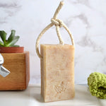 Unscented gentle oatmylk handmade vegan natural soap on a rope