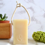 Lemongrass and patchouli handmade vegan natural soap on a rope