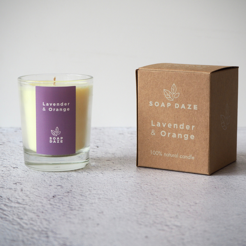 Lavender and Orange boxed votive candle